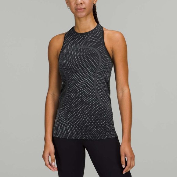 lululemon athletica Tops - NWT Lululemon Swiftly Tech RB High Neck 2.0, Sz 4, Grid Warp Black/Grey Multi